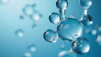 Floating abstract glass molecules in blue liquid against blurred backdrop environmentwatercleanenergy theme photo