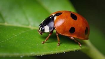 Ladybug with black spots on leaf Stock Image photo