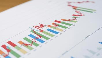 Dynamic colorcoded bar graphs displaying changing financial data stock marketsbanking photo