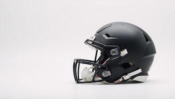 A modern American football helmet fills a crisp white backdrop with intricate details and striking clarity photo