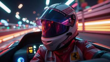 Dynamic racing helmet within an exciting game scene photo