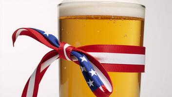 Patrioticthemed beer glass featuring an American flag design ideal for festive occasions or holidays photo