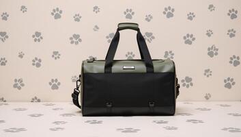 Portable pet carrier showcasing soft pawprint design as a comfortable travel companion for pets photo
