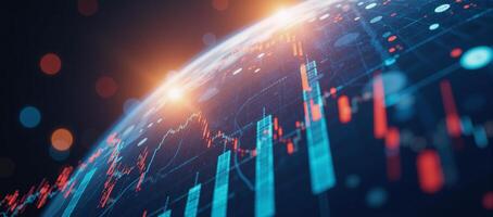 Stock market chart lines depict a technologyfocused financial crisis or meltdown against an abstract techconcept backdrop photo