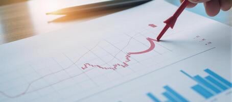 Stock market investment data visualized as an upward trend business financial chart with arrows photo