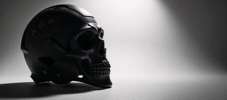 Gothicthemed football helmet adorned with a menacing skull design photo