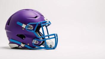 Purple and Blue Football Helmet on White Background Minimalist Design photo