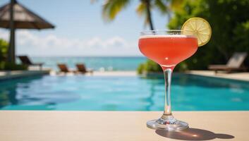 Relaxing by the pool with a refreshing margarita during a tropical vacation photo