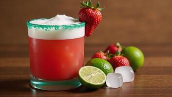 Vibrant strawberry margarita awaits at the bar Short Strawberry Margarita at Bar photo