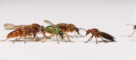 A vibrant swarm of insects collected on a pristine background photo