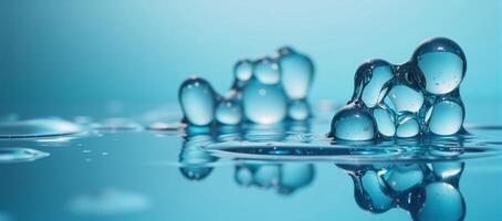 Floating abstract glass molecules in blue liquid against blurred backdrop environmentwatercleanenergy theme photo