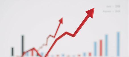 Minimalistic Chinese stock market chart highlights upward trend on red line financial data and charts in background photo