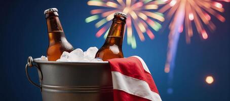 Ice Bucket featuring two beers American Flag near Rockets Fourth of July Celebration photo