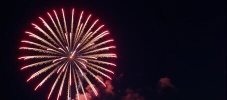 A striking shot showcasing a brightly glowing starburst from exploding fireworks against a dark backdrop at night photo