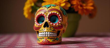 Sugar Skull in traditional Mexican holiday art photo