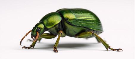 Isolated green June Beetle bug with intricate details against a plain backdrop photo