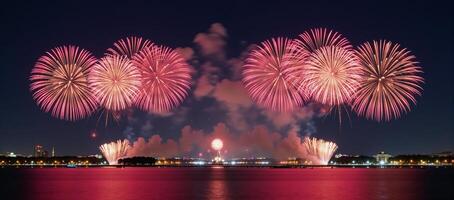 A captivating richlyhued depiction of fireworks above the city photo