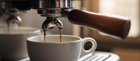 Electric espresso maker for home use to quickly make fresh cups of coffee photo