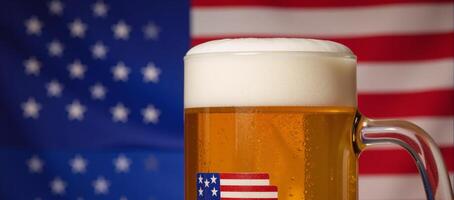 A patriotic beer mug adorned with an American flag for proud celebration of U photo