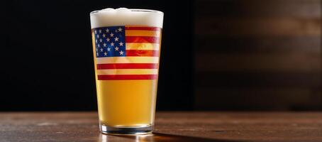 Patriotic pint Beer glass with an American flag design creates a patriotic atmosphere photo