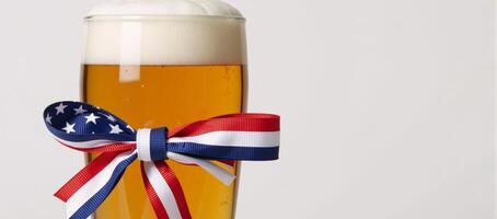 Patrioticthemed beer glass featuring an American flag design ideal for festive occasions or holidays photo
