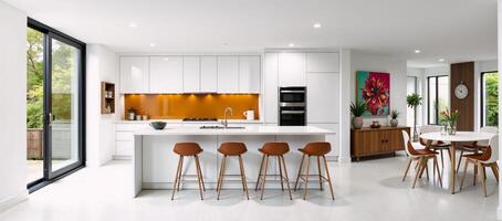 Stylized blend of photographic sketched imagery showcasing a contemporary kitchen design photo