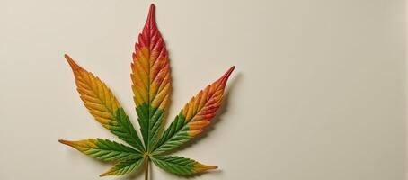 Vibrant paint rendition depicting cannabis leaf on colorful backdrop photo