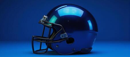 Football helmet on a blue backdrop with shimmery slightlytinted blue design as its central feature photo