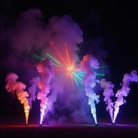 Vibrant lights with smoky effects create a captivating nighttime display photo