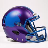 Purple and Blue Football Helmet on White Background Minimalist Design photo