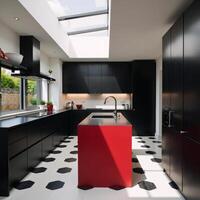 Contemporary kitchen design showcasing sleek black cabinetry photo