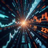 Stock market charts amidst an abstract panorama depicting growth or decline photo
