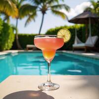 Relaxing by the pool with a refreshing margarita during a tropical vacation photo