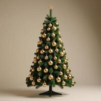 Christmas tree highlighted against golden backdrop isolated photo