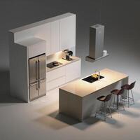 Isometric 3D render showcases contemporary kitchen design within modern home interiors photo