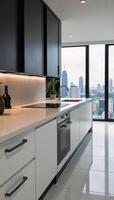 Modern highend open concept kitchen within a luxury apartment photo