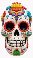 Isolated design element A Day of the Dead Mexican Sugar Skull on a simple vibrant backdrop suitable for logos and other graphic applications photo