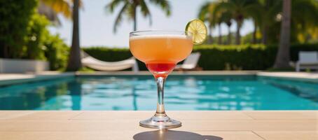 Relaxing by the pool with a refreshing margarita during a tropical vacation photo