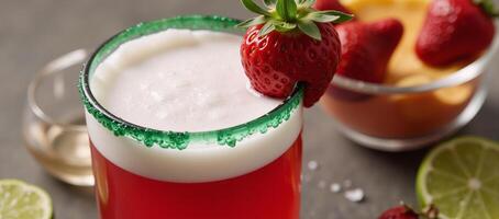 Vibrant strawberry margarita awaits at the bar Short Strawberry Margarita at Bar photo