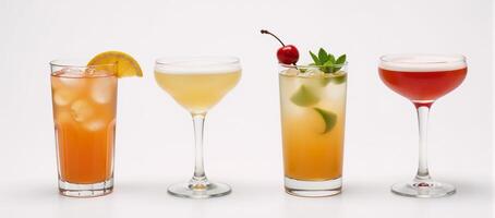 Cocktail shots against a simple white backdrop viewed from above photo