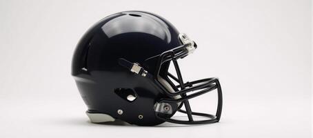 A striking image focuses on an iconic modern American football helmet against a white backdrop photo