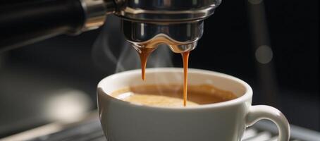 Coffee steaming up as espresso pours into a waiting cup photo