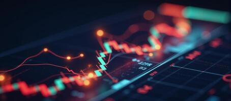 Digital abstract charts showcasing dynamic futuristic stock market data through glowing graphics photo