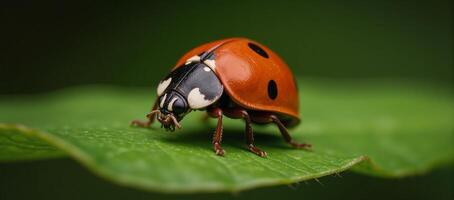 Ladybug with black spots on leaf Stock Image photo