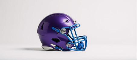 Purple and Blue Football Helmet on White Background Minimalist Design photo