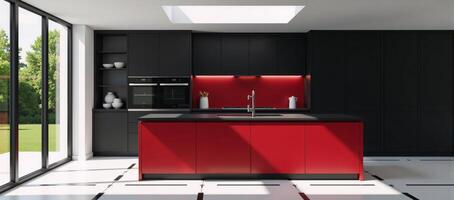Contemporary kitchen design showcasing sleek black cabinetry photo