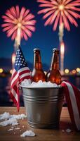 Ice Bucket featuring two beers American Flag near Rockets Fourth of July Celebration photo