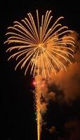 Gold metallic firework display captures vibrant bursts of color against night sky photo