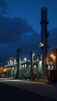 Modern chemical factory at night highlighted by ASME equipment and highpressure tanks in a factory area within the chemical industry photo