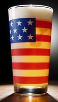 Patriotic pint Beer glass with an American flag design creates a patriotic atmosphere photo